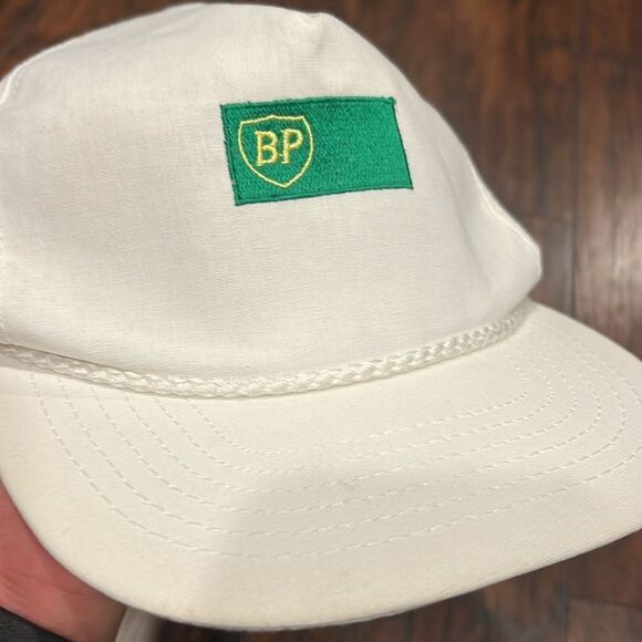 Vintage BP Gas White Cotton Adjustable Trucker Cap Hat made in USA NWOT - Picture 2 of 8